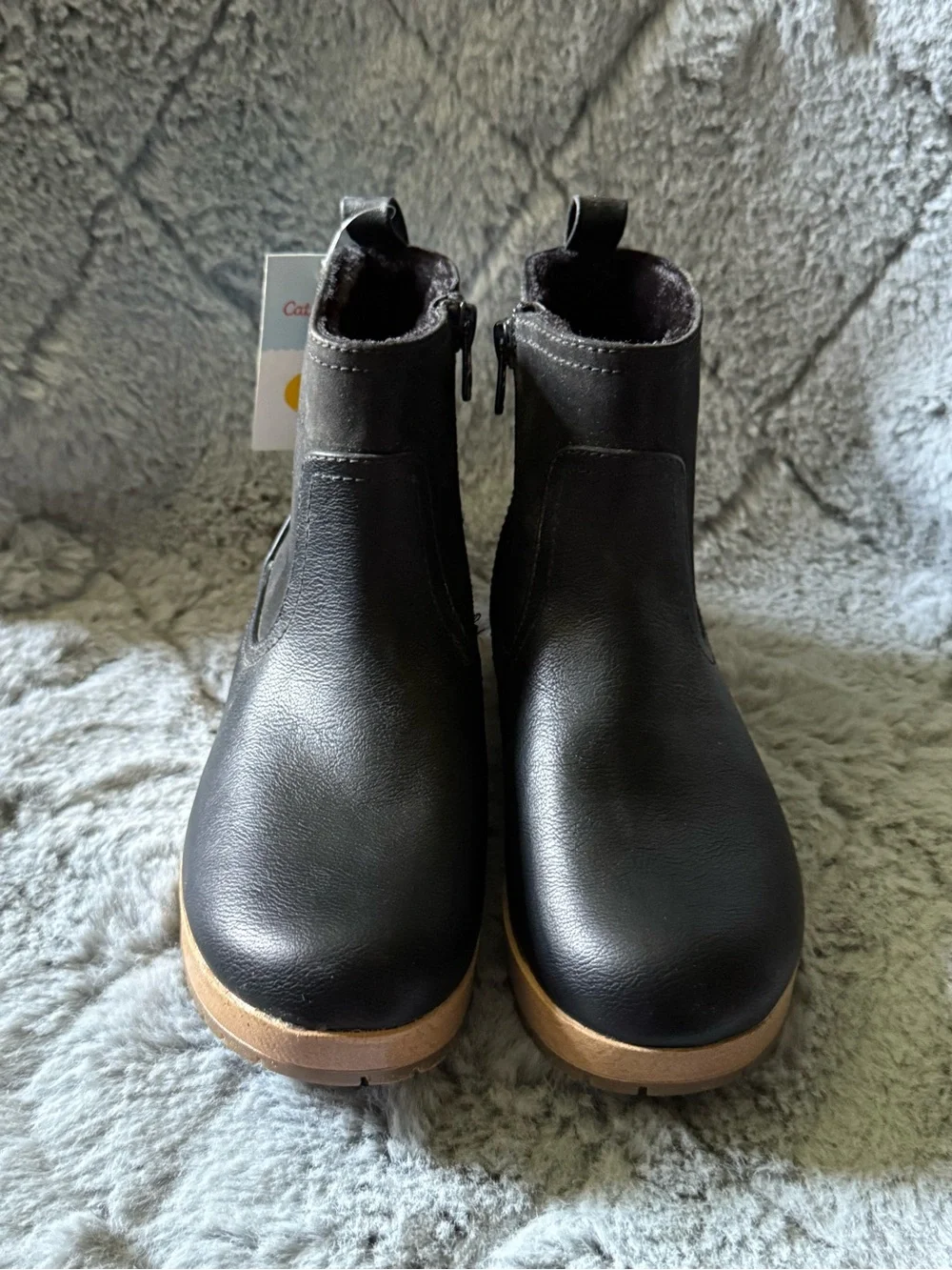 Cat & Jack Black Ankle Boots with Tan Platform Size 1 New